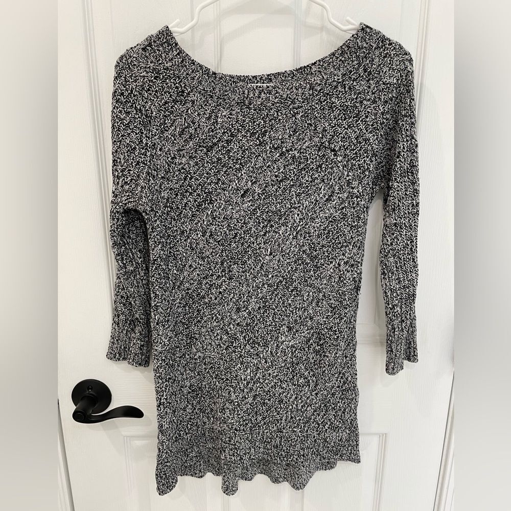 New York & Co Black Marled Knit Tunic Length Sweater 3/4 Sleeve Women’s Size S